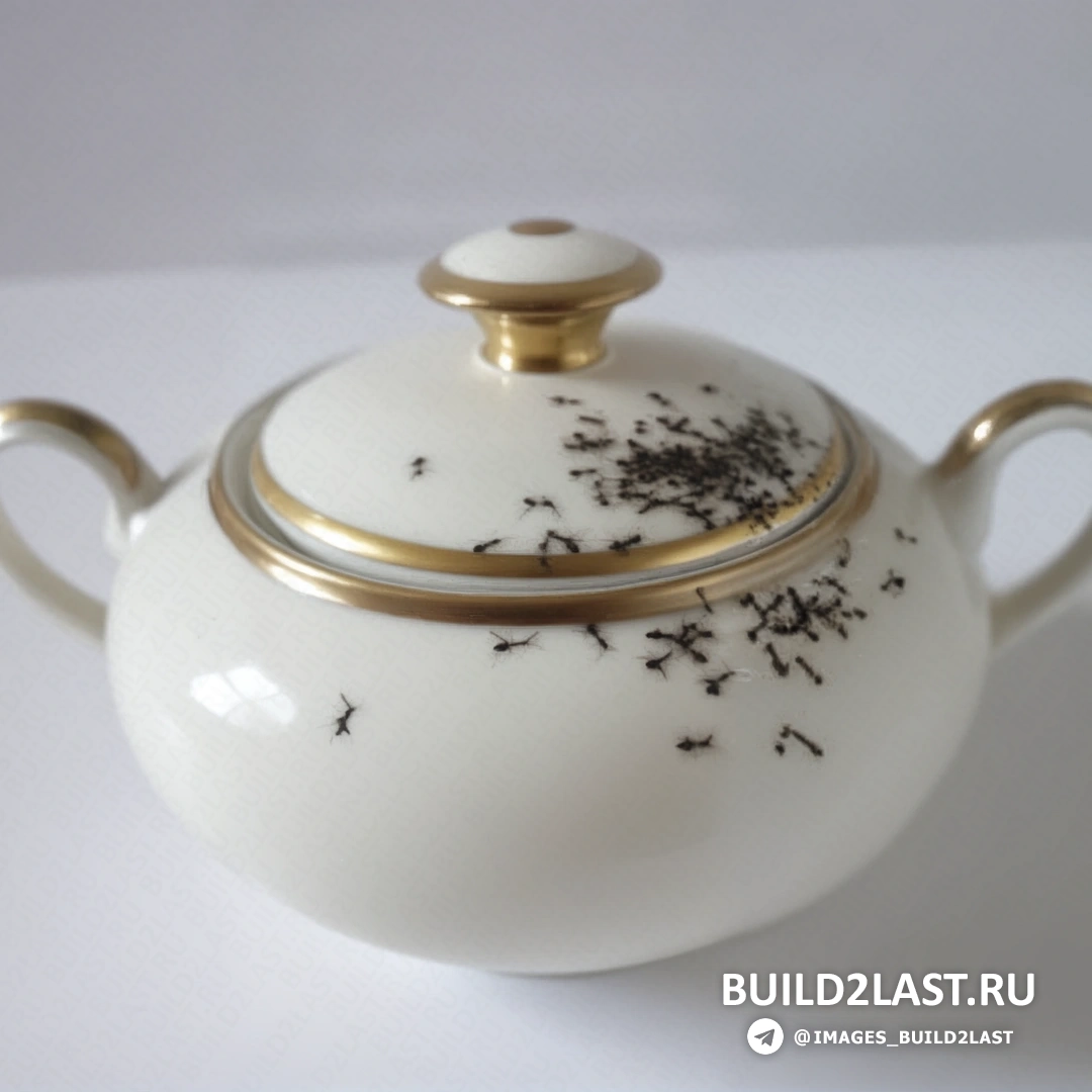 Белая посуда с муравьями в дизайне