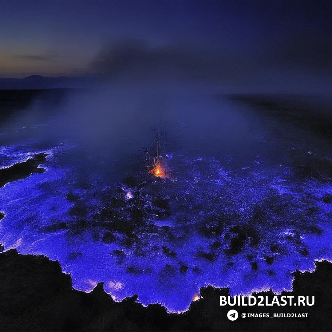 Голубая лава вулкана Kawah Ijen на индонезийском острове, одна из самых известных природных достопримечательностей