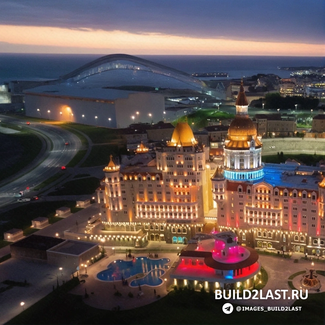 Гостиничный комплекс "Богатырь" на фоне Черного моря с бассейном и ярким ландшафтным дизайном