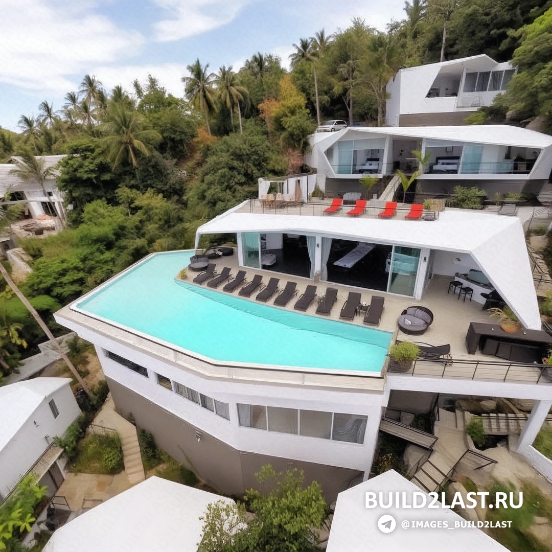 Гостиничный комплекс на острове Самуи с панорамными стеклянными дверями, бассейном и террасой.