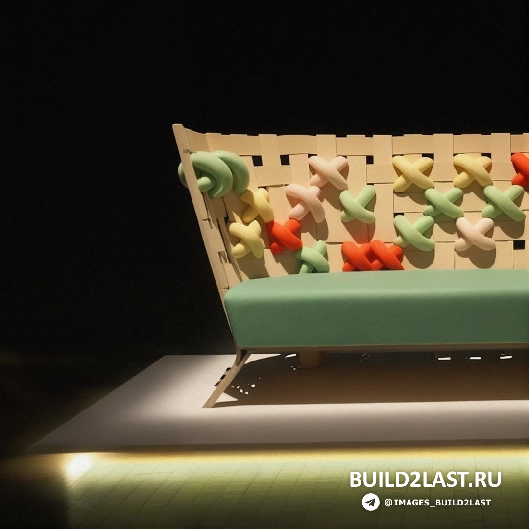 Крупный план сиденья с сложным вышитым узором, создающим эффект объема.