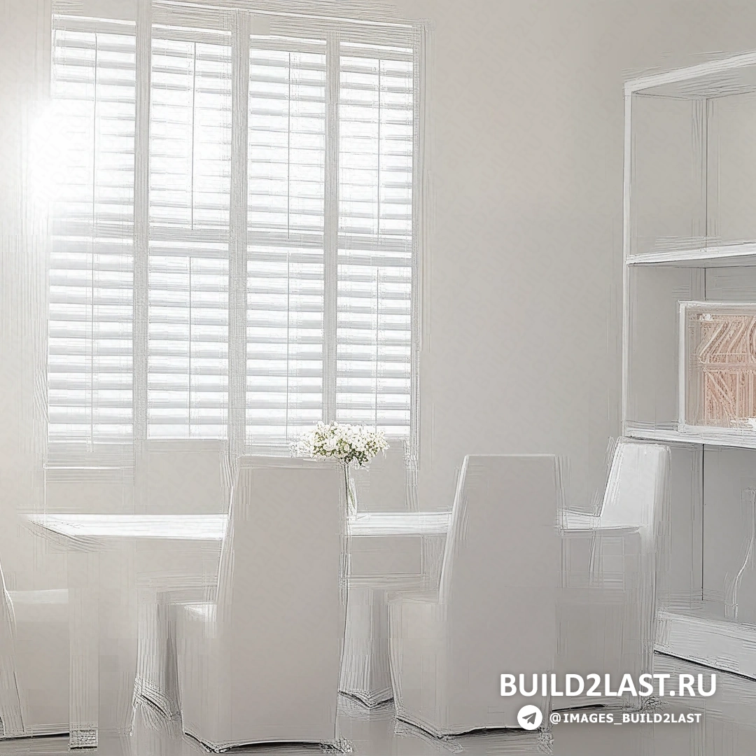 Кухня с белыми шторами, металликовыми акцентами и точечным освещением. Стол и стулья в современном стиле.