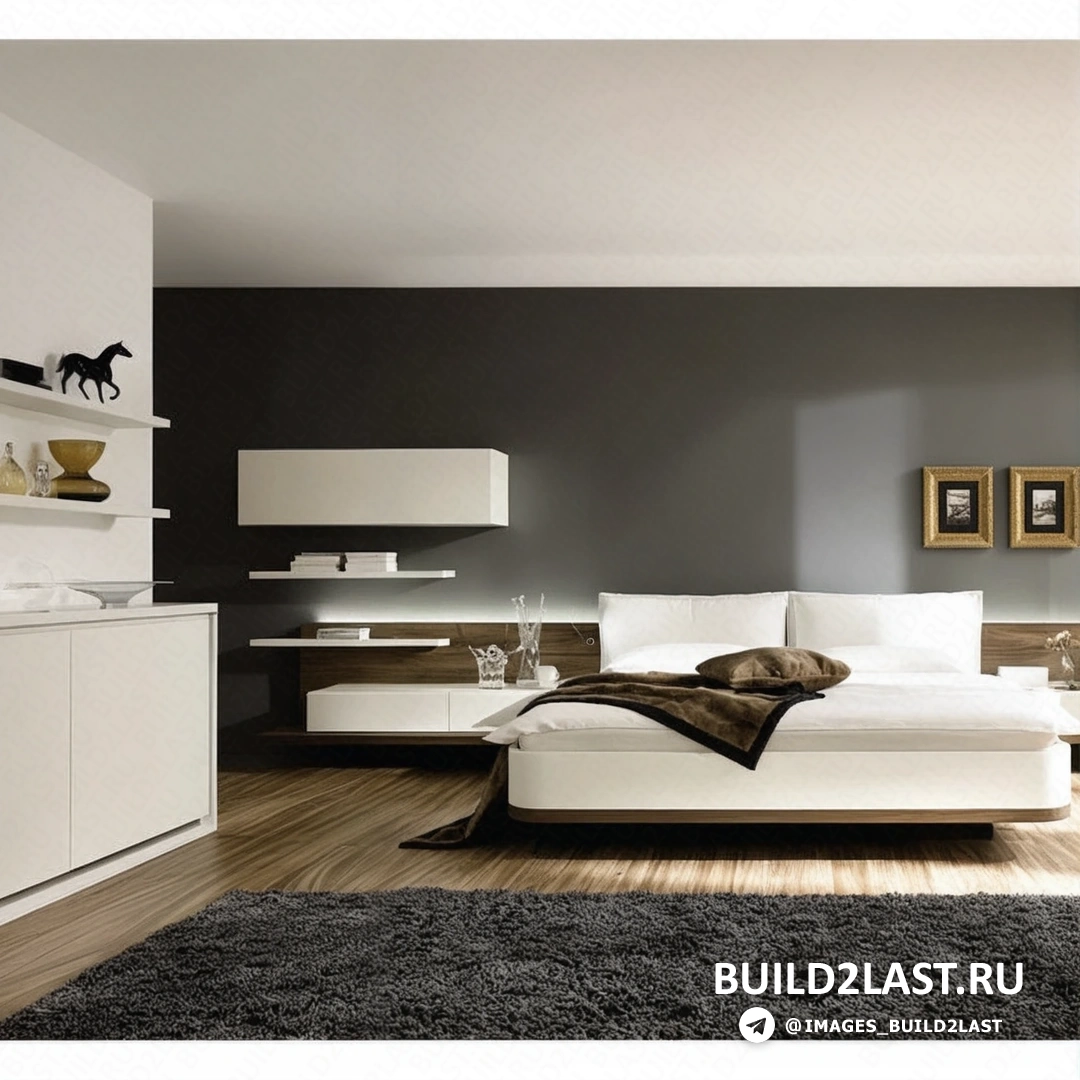 Светлая спальня с двуспальной кроватью, белые и бежевые оттенки, прикроватные тумбочки и светильники