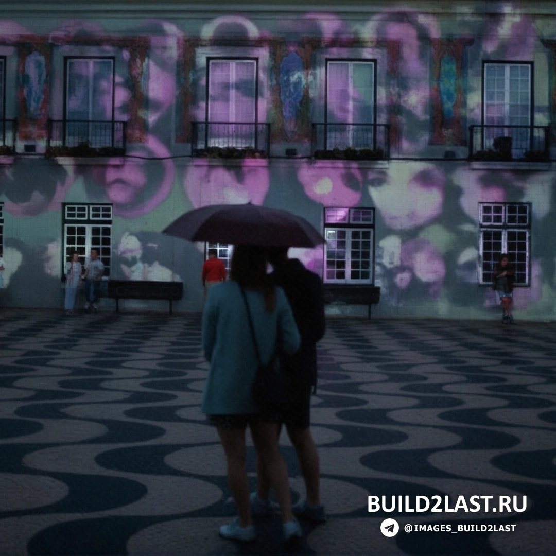 Световой арт-объект в форме дерева с яркими огнями, освещающими ночное небо